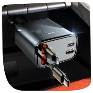 LISEN Retractable Car Charger [69W USB C Car Accessories Adapter ] for iPhone 16 USB C Charger Fast Charging, Travel Essentials Gifts for Women Men, Road Trip Essentials for...