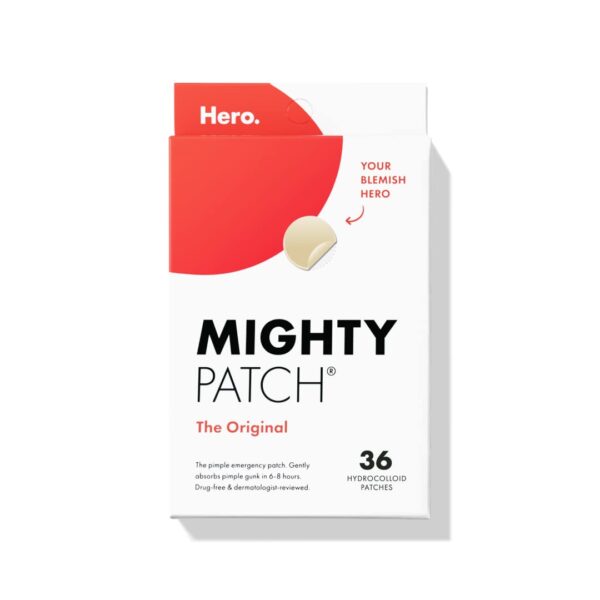 Mighty Patch™ Original patch from Hero Cosmetics - Hydrocolloid Acne Pimple Patch for Covering Zits and Blemishes in Face and Skin, Vegan-friendly and Not Tested on Animals (36...